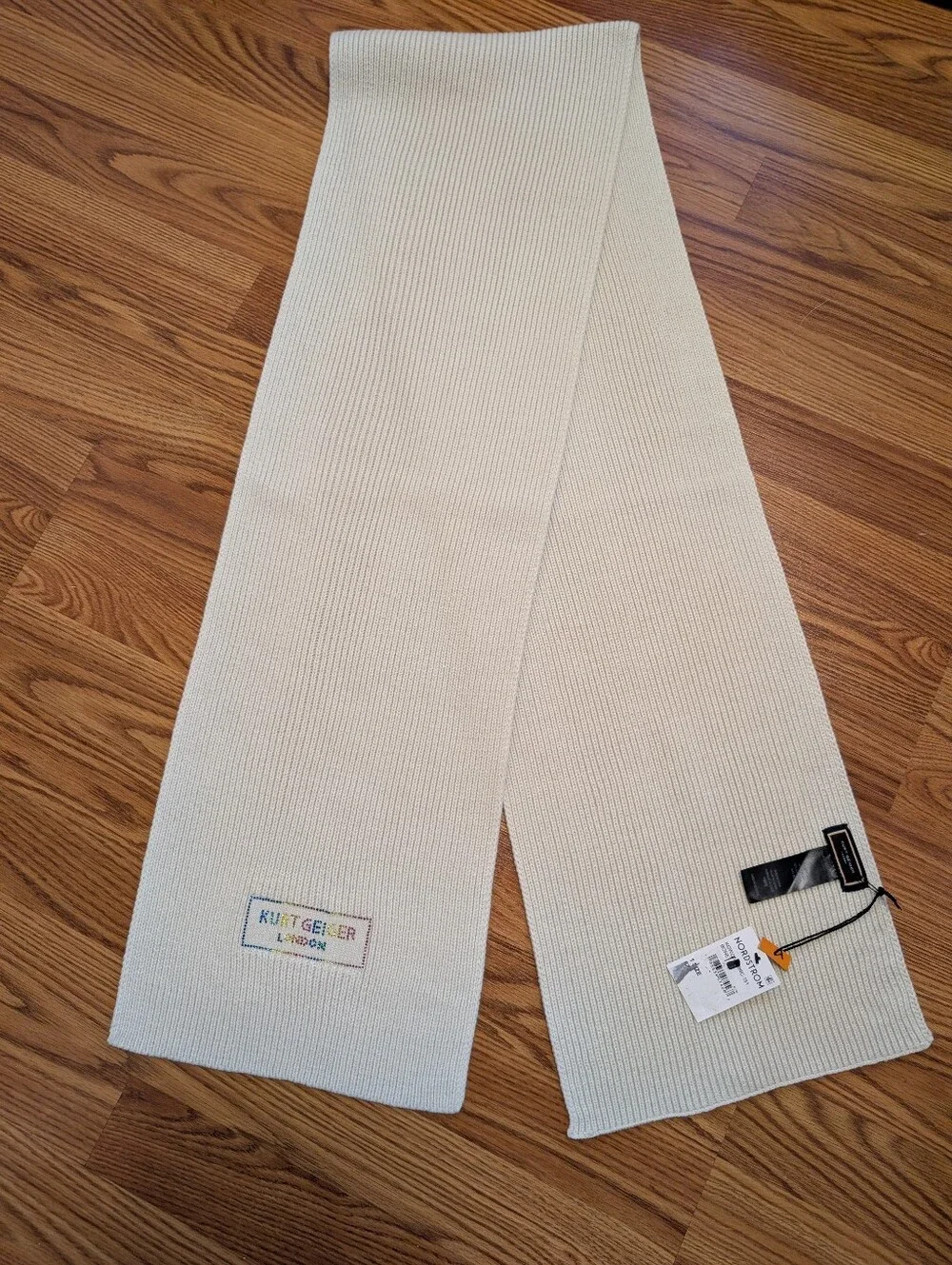 Kurt Geiger Cream Ribbed Knit Scarf